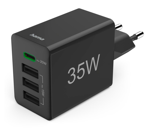 HAMA ŁADOWARKA SIECIOWA 35W (3X USB- A, 1X USB-C), CZARNA - 1318738 - zdjęcie